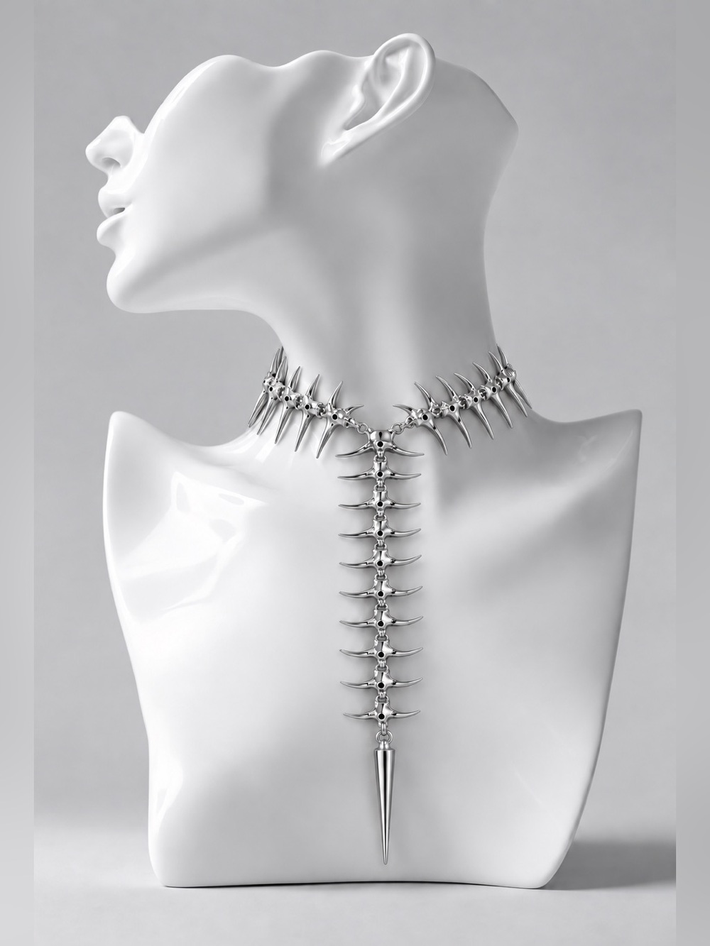 Silver Spine Spike Choker Necklace